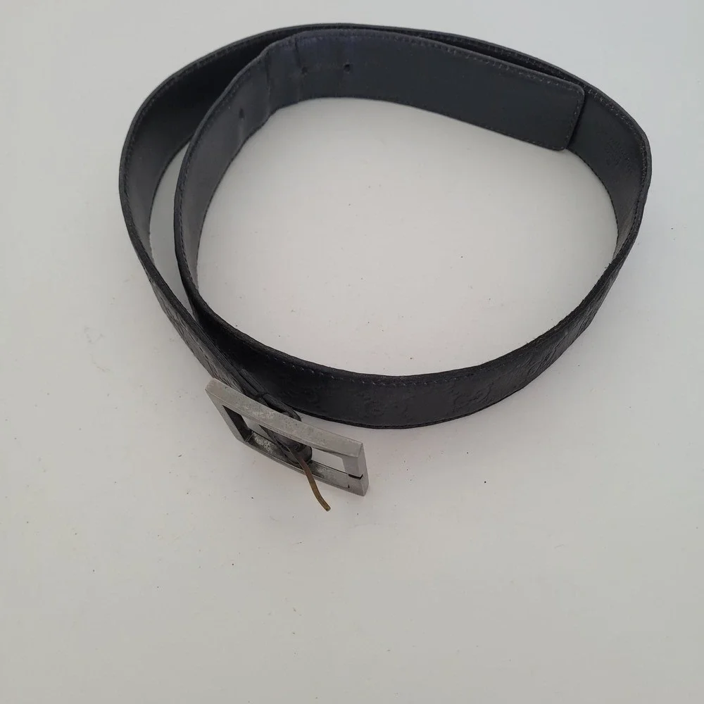 Gucci Guccissima Black Leather Belt‎ 146429 Square Buckle Size 90 36 Mens